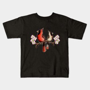 Red Cardinal dogwood flower North Carolina Virginia male female birds Kids T-Shirt